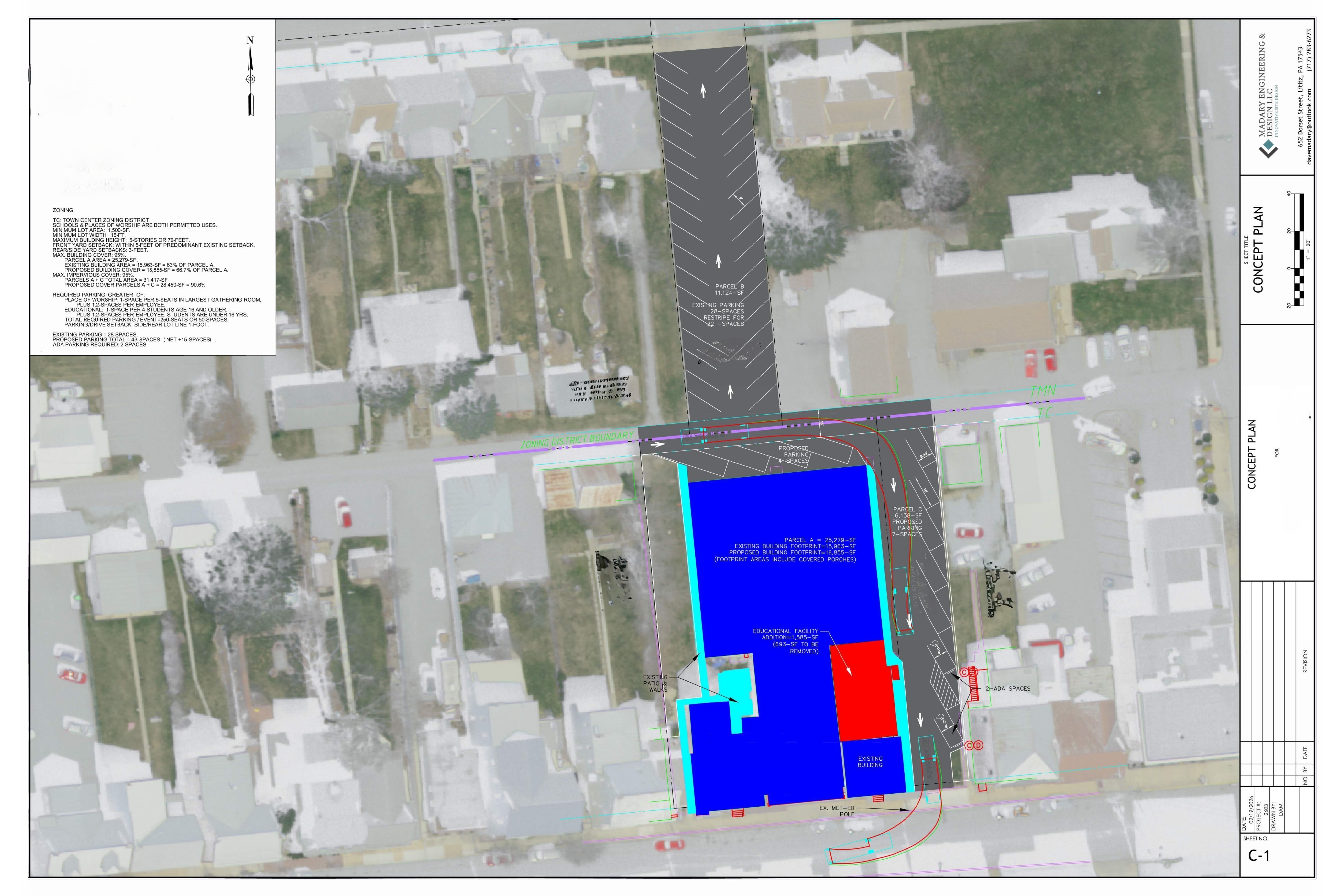 Aerial subdivision concept plan overlaid on an existing neighborhood